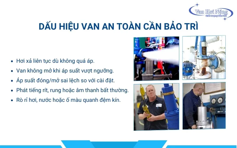 Dấu hiệu van an toàn hơi nóng cần bảo trì