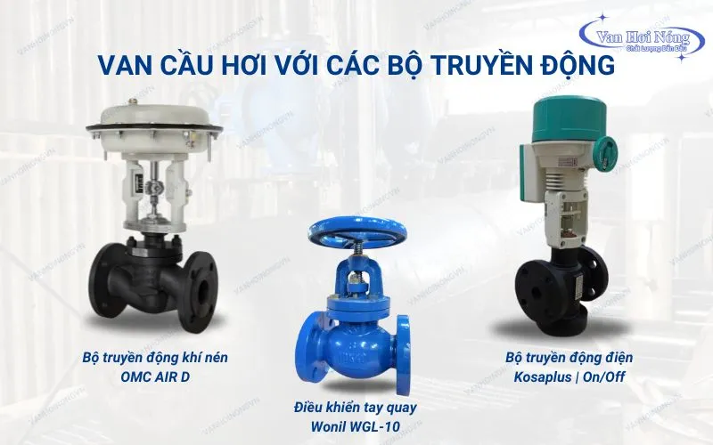 Van cầu hơi gang với các bộ truyền động khác nhau
