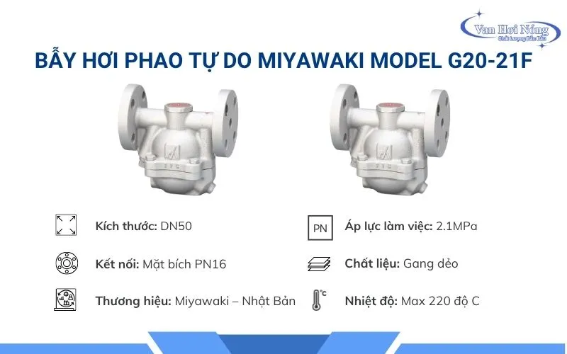 Bẫy hơi Nhật Bản nối bích của thương hiệu Miyawaki model G20-21F