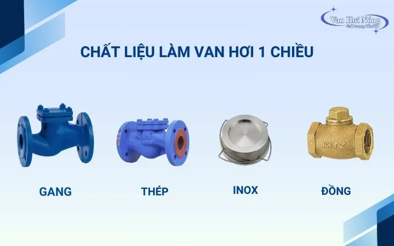 Van hơi 1 chiều phân loại theo chất liệu