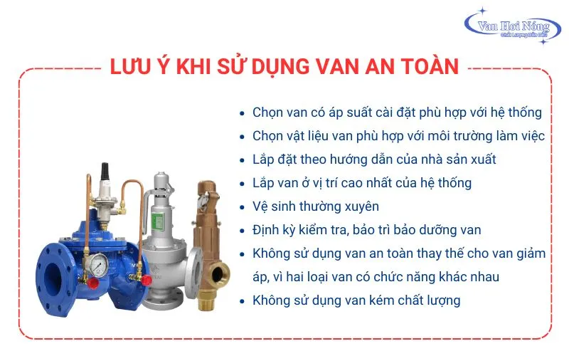 Những lưu ý quan trọng khi sử dụng van an toàn