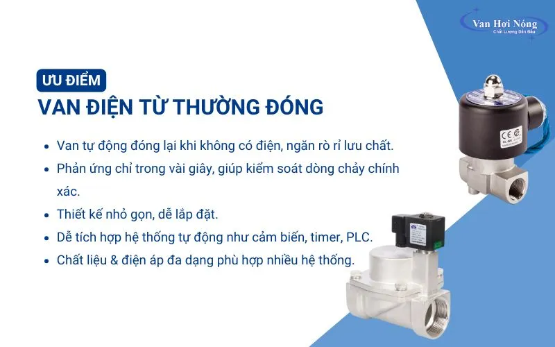 Ưu điểm của van điện từ thường đóng