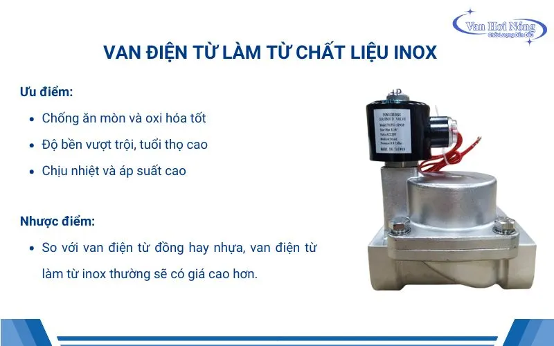 Inox là vật liệu van điện từ cho các ứng dụng yêu cầu cao tính vệ sinh