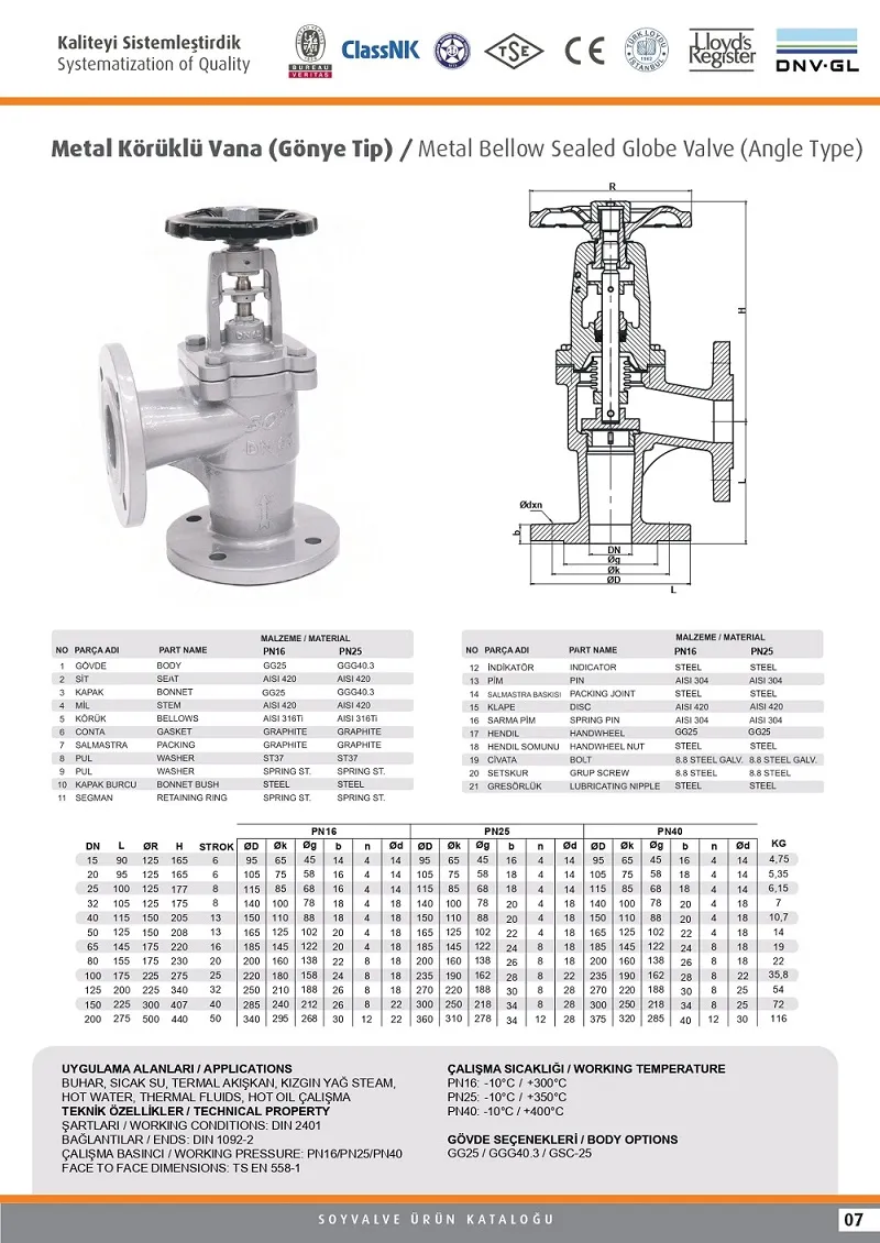 Catalogue van cầu góc bellows seal Soy chuẩn DIN