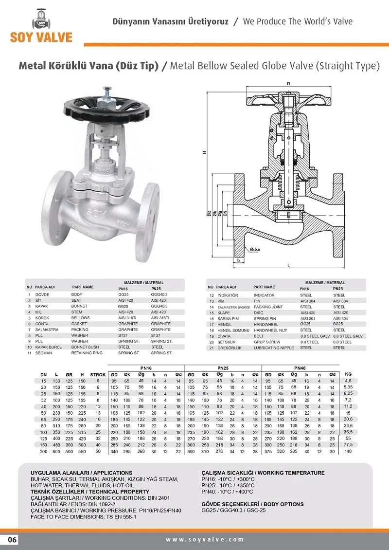 Catalogue van cầu hơi bellows seal Soy chuẩn DIN