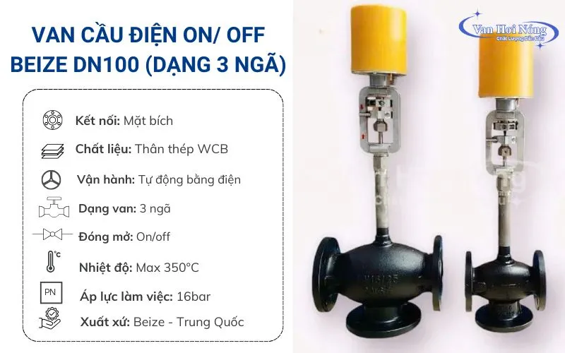 Van cầu 3 ngã Beize điều khiển bằng điện dạng ON/OFF DN100