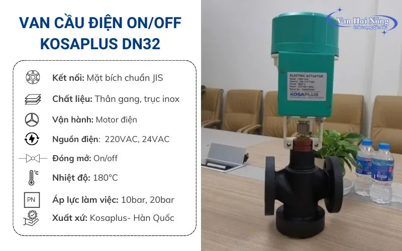 Van cầu điều khiển điện on/off Kosaplus DN32 có thân gang chịu nhiệt, chắc chắn