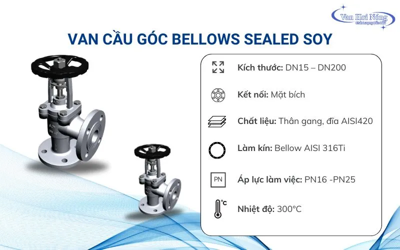 Thông số cơ bản van cầu góc bellows seal Soy
