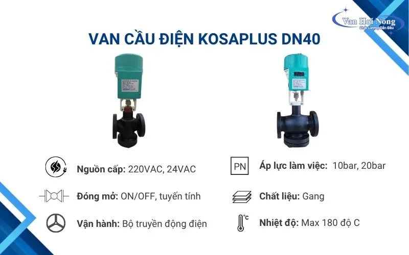 Van cầu điện Kosaplus DN40 vận hành dạng on-off hoặc tuyến tính