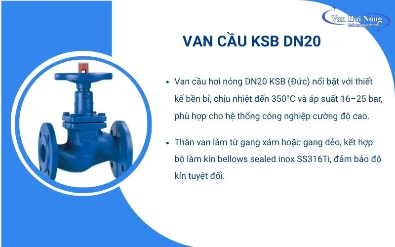Van cầu KSB DN20 của Đức giúp duy trì hiệu suất cao, bền bỉ