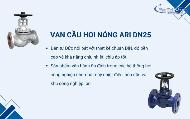 Van cầu hơi ARI DN25 tiêu chuẩn Đức kiểm soát dòng chảy hiệu quả trong hệ thống hơi phi 34