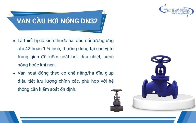 Van cầu hơi nóng DN32 thiết kế đa dạng, kiểm soát dòng hơi hiệu quả trong đường ống phi 42