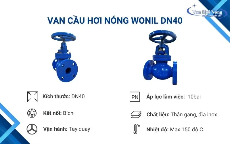 Van cầu Wonil DN40 chất lượng, nối bích JIS10K