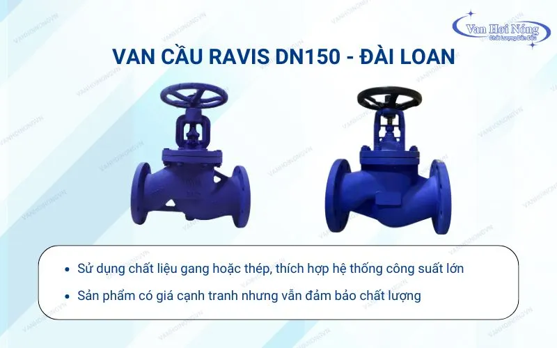 Van cầu hơi Ravis DN150 được làm từ gang, thép bền bỉ, giá cạnh tranh