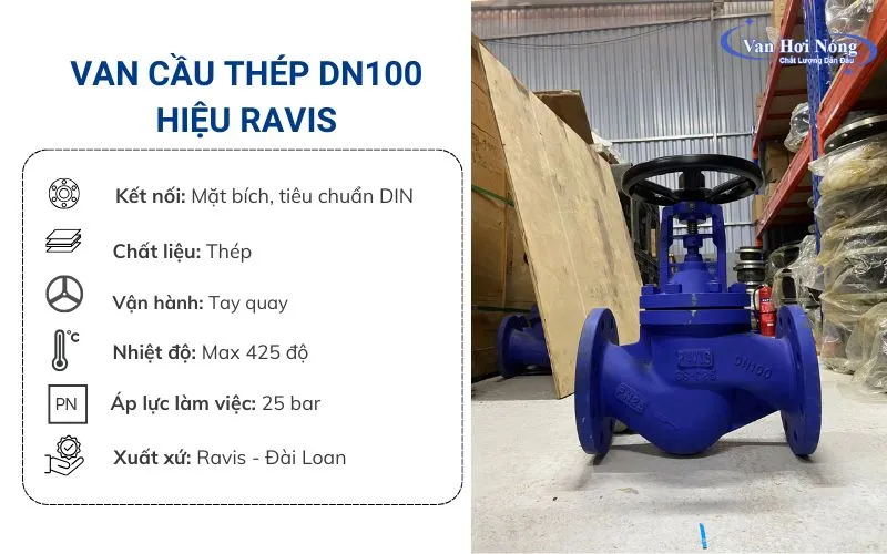 Van cầu hơi thép Ravis DN100 lý tưởng cho hệ thống áp cao