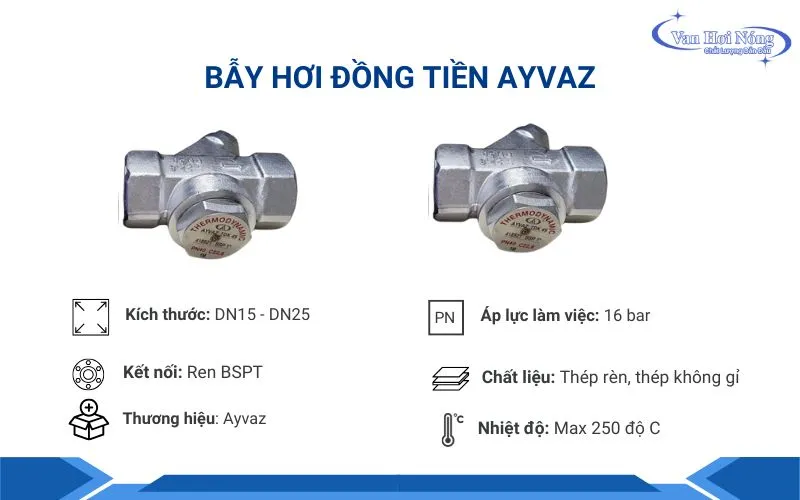 Thông tin về bẫy hơi đồng tiền AYVAZ Thổ Nhĩ Kỳ