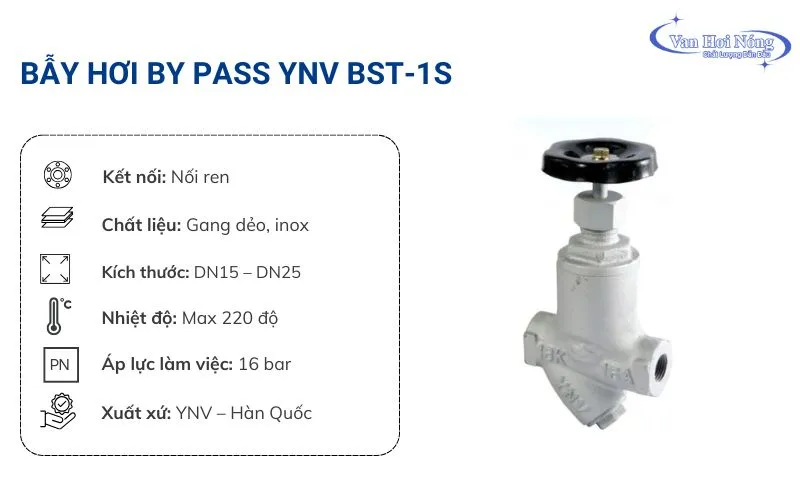 Bẫy hơi bypass BST-1S có thiết kế tay vặn đặc biệt