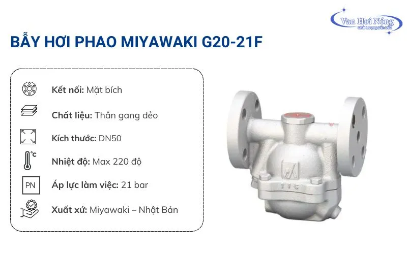 Bẫy hơi phao Miyawaki Model G20-21F làm từ gang có độ bền cao