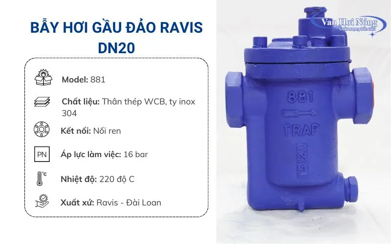 Bẫy hơi gầu đảo Ravis DN20 model 883 có độ bền tối ưu