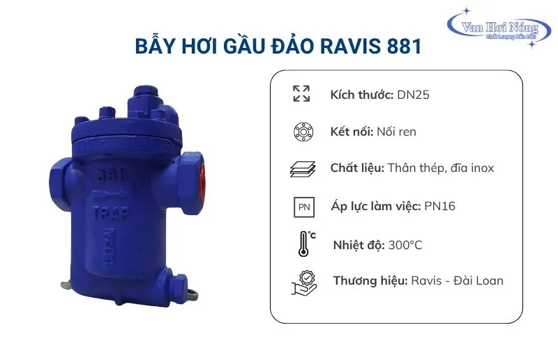 Bẫy hơi gầu đảo Ravis DN25 phù hợp hệ thống lưu lượng lớn