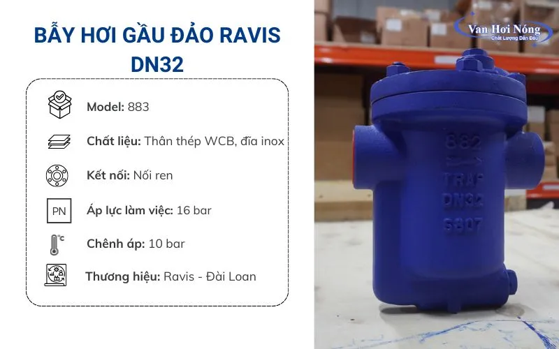 Bẫy hơi gầu đảo Ravis DN32 model 883 đến từ Đài Loan
