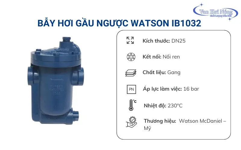 Bẫy hơi gầu ngược Watson DN25 model IB1032 độ bền tối ưu
