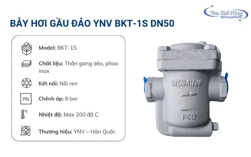 Bẫy hơi gầu đảo YNV DN50 nối ren lắp đặt tiện lợi, linh hoạt