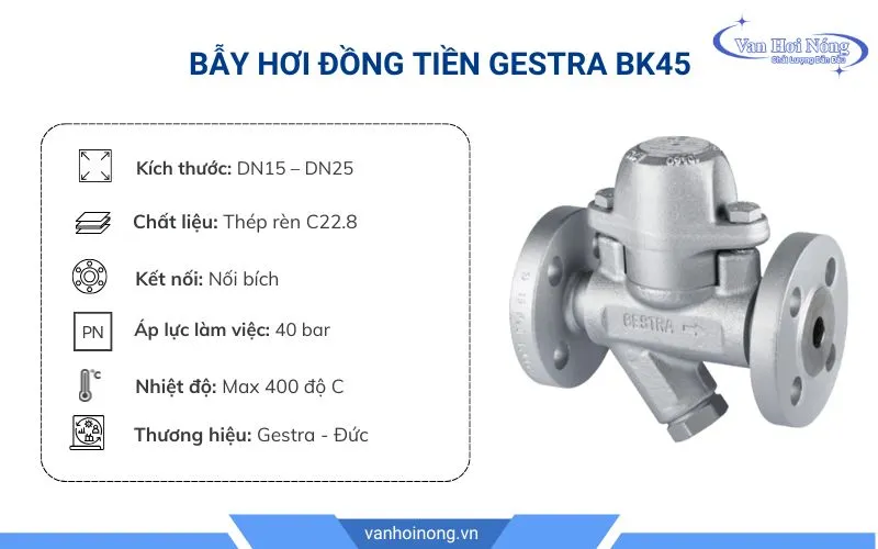 Bẫy hơi đồng tiền Gestra BK45 làm từ thép rèn nguyên khối