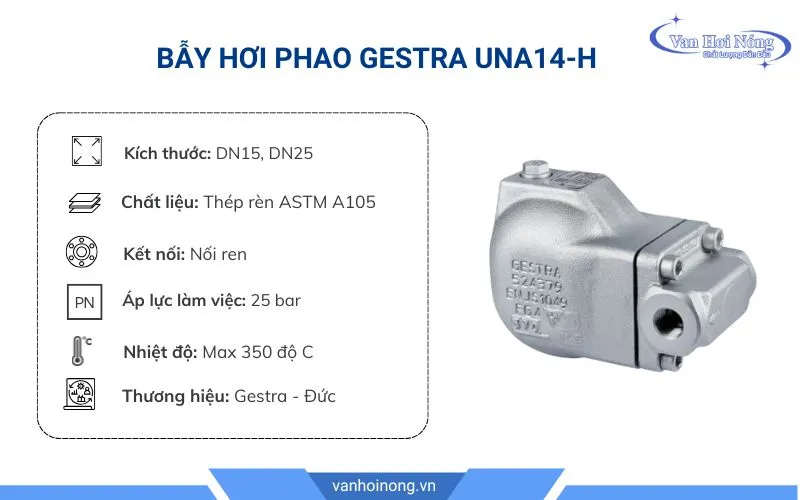 Bẫy hơi phao Gestra UNA14-H làm từ thép có độ bền bỉ cao