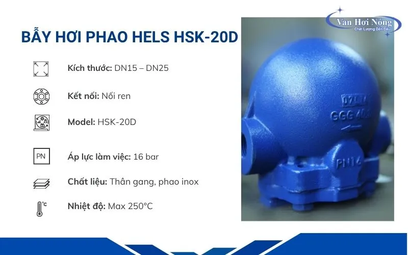 Thông số cơ bản của bẫy hơi Hels dạng phao HSK-20D