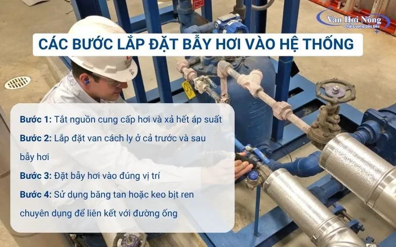 Các bước lắp đặt bẫy hơi vào hệ thống