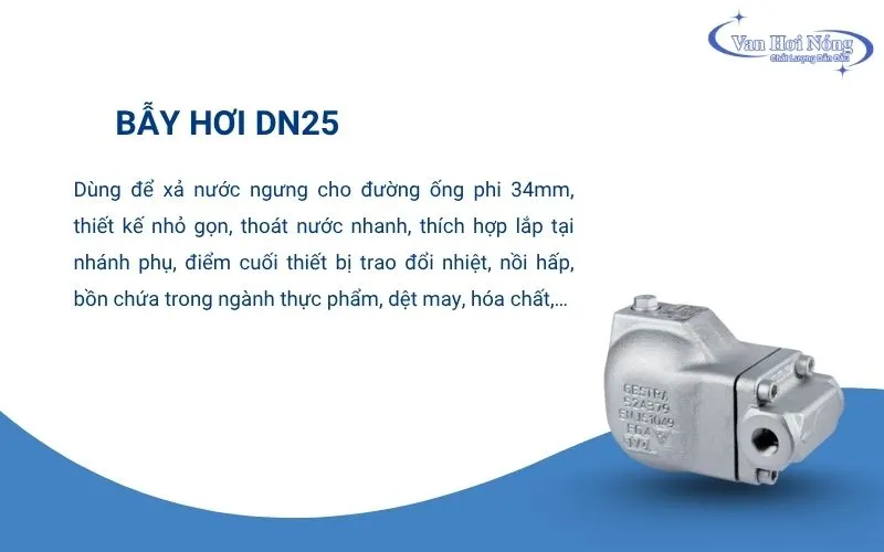 Bẫy hơi DN25 kích thước nhỏ gọn dùng trong hệ thống ống phi 34mm