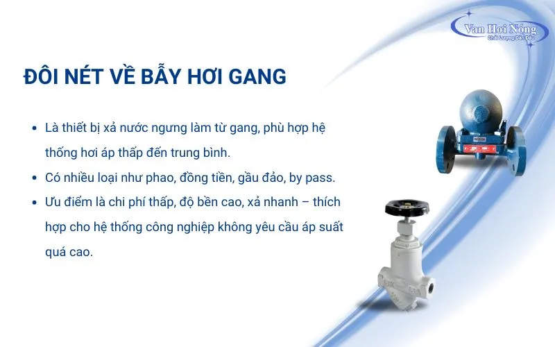 Bẫy hơi gang có giá thành rẻ, độ bền cao