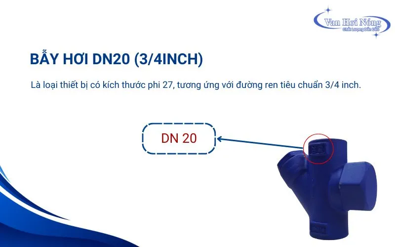 Bẫy hơi DN20 kích thước tương ứng 3/4inch, dùng cho hệ thống phi 27mm