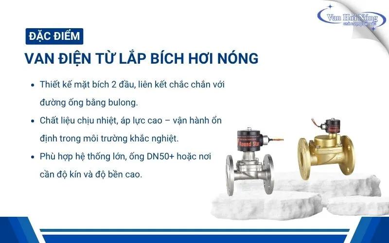 Van điện từ hơi lắp bích kết nối chắc chắn, chống rung lắc hiệu quả