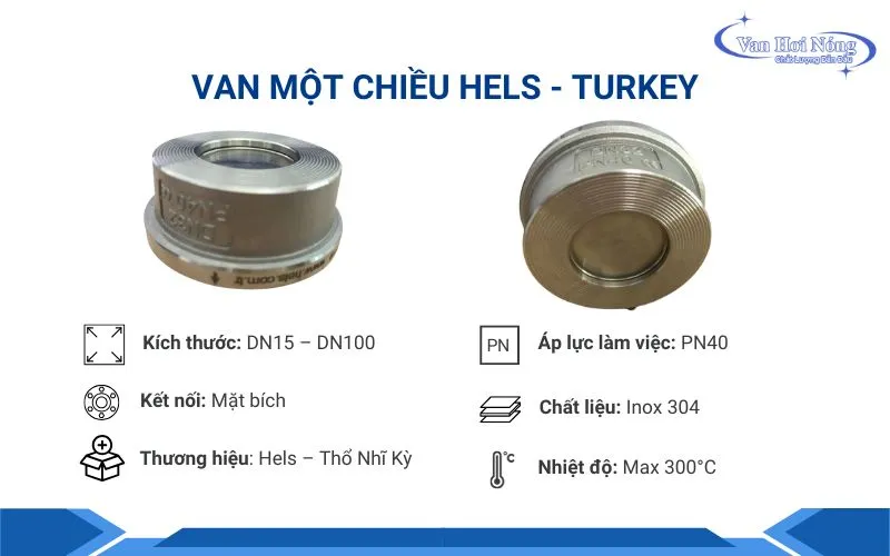 Thông tin van hơi 1 chiều Hels của Thổ Nhĩ Kỳ