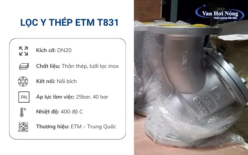 Lọc y ETM T831 DN20 chịu áp cao trong hệ thống phi 27mm