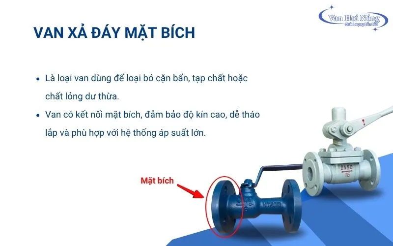 Van xả đáy mặt bích kết nối chắc chắn, độ kín cao