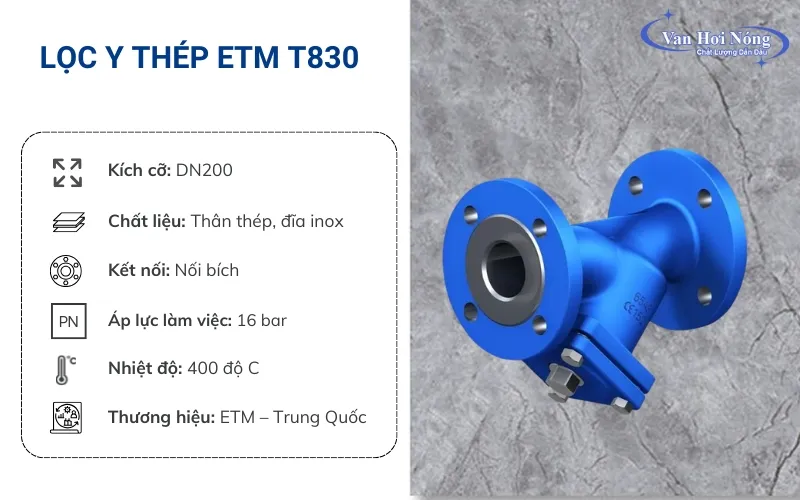 Lọc y thép ETM T830 DN200 cho hệ thống hơi chịu nhiệt cao