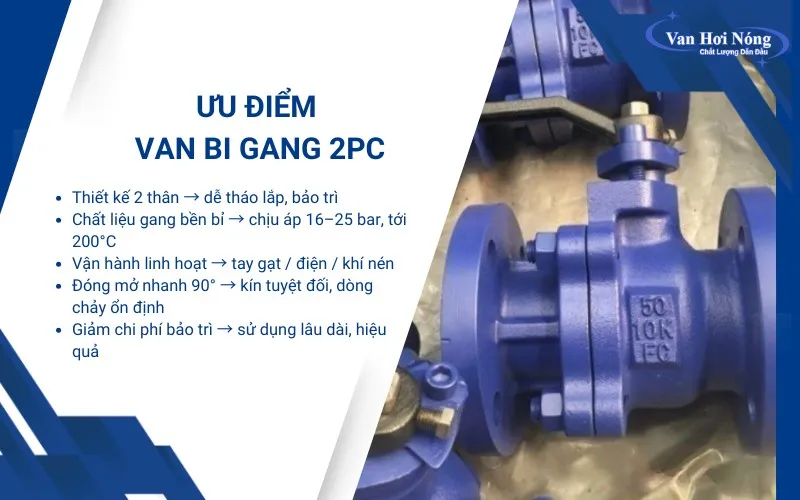 Ưu điểm van bi gang 2 thân
