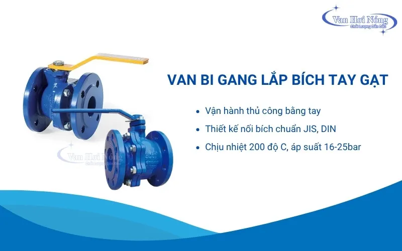 Van bi gang lắp bích tay gạt thủ công