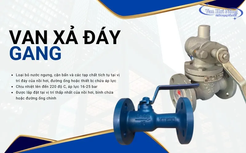 Van xả đáy gang giúp làm sạch cặn bẩn ở đáy lò hơi, nồi hơi,...