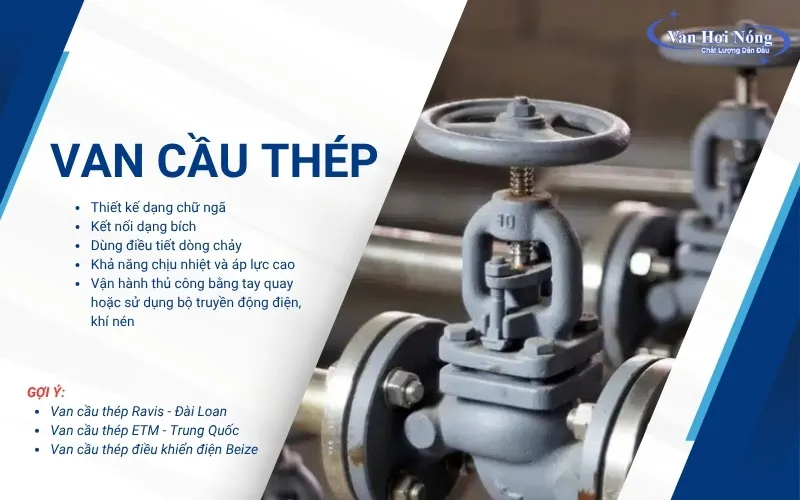 Van cầu hơi thép bền bỉ, dùng để điều tiết dòng chảy chính xác